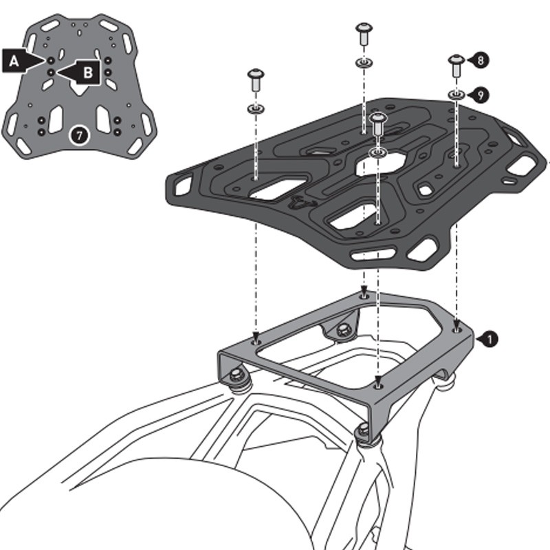 KIT DE FIJACIÓN POSTERIOR SW-MOTECH ADVENTURE-RACK DUCATI GPT.22.822.19001/B | Fijaciones Top Case de moto | %brands%