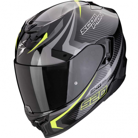 CASCO SCORPION EXO-520 EVO AIR TERRA NEGRO/PLATA/AMARILLO FLUOR