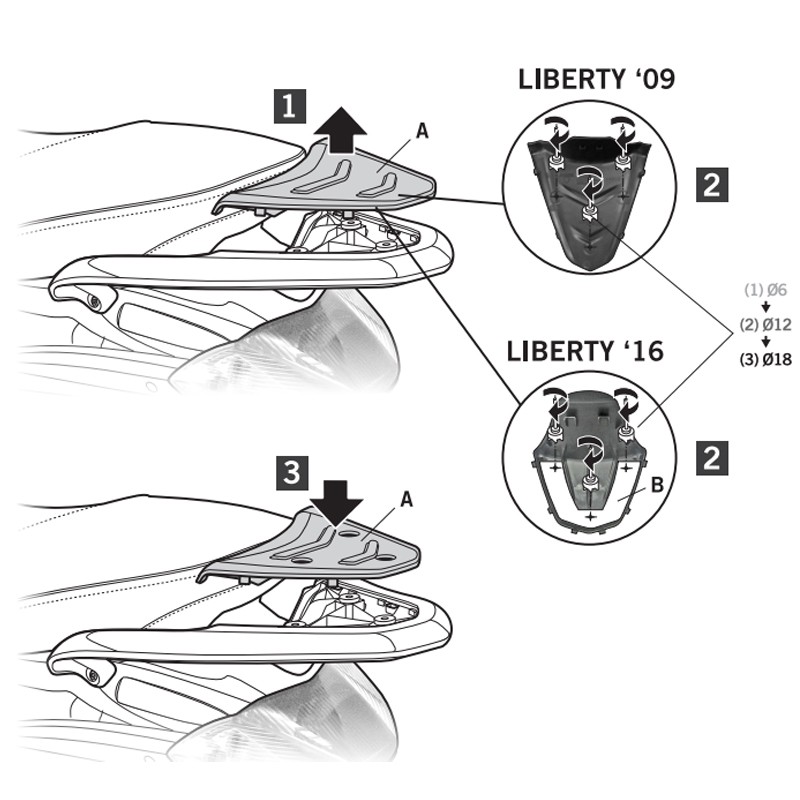 KIT DE FIJACIÓN POSTERIOR SHAD V0LB19ST PIAGGIO LIBERTY 150/125/50 | Fijaciones Top Case de moto | %brands%