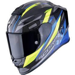 CASCO SCORPION EXO-R1 EVO CARBON AIR RUNNER NEGRO/AZUL/AMARILLO FLUOR