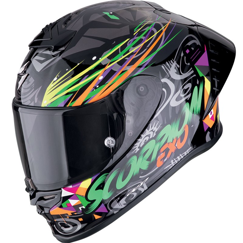 CASCO SCORPION EXO-R1 EVO II AIR SAVAGE NEGRO/VERDE/NARANJA