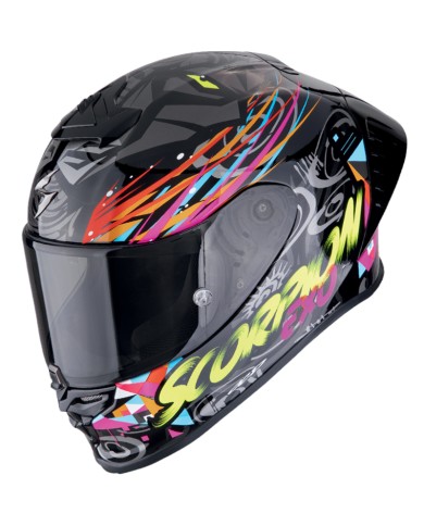 CASCO SCORPION EXO-R1 EVO II AIR SAVAGE NEGRO/AZUL/ROSA