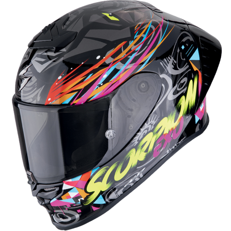 CASCO SCORPION EXO-R1 EVO II AIR SAVAGE NEGRO/AZUL/ROSA