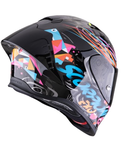 CASCO SCORPION EXO-R1 EVO II AIR SAVAGE NEGRO/AZUL/ROSA