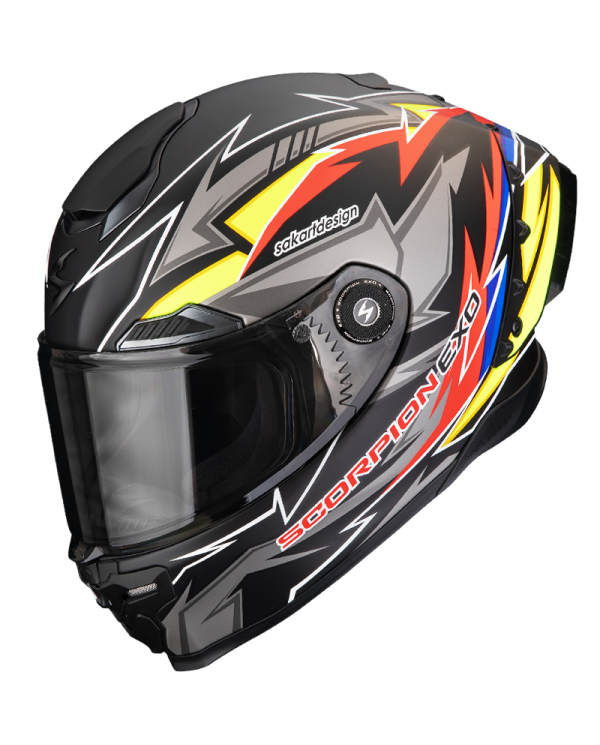 CASCO SCORPION EXO-RACE AIR MOVE ON BLACK/RED/YELLOW MATT