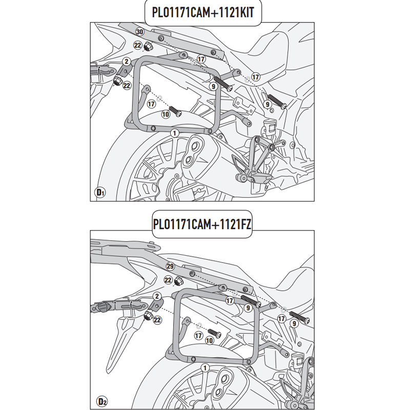KIT DE FIJACION MALETAS LATERALES GIVI PLO1171CAM HONDA NX500/CB500