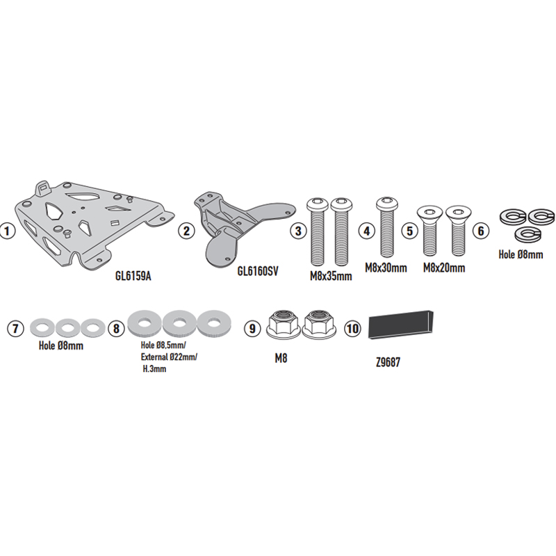 KIT DE FIJACIÓN POSTERIOR GIVI SRA2171 YAMAHA TRACER 9