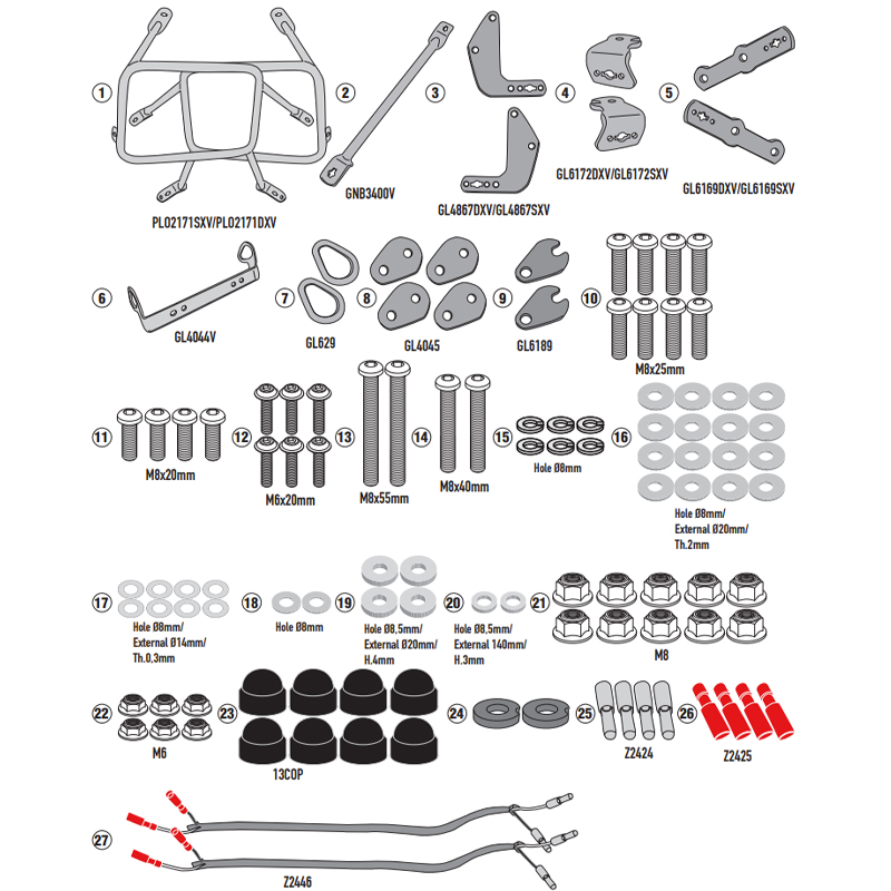 KIT DE FIJACION MALETAS LATELARES GIVI PLO2171MK YAMAHA TRACER 9