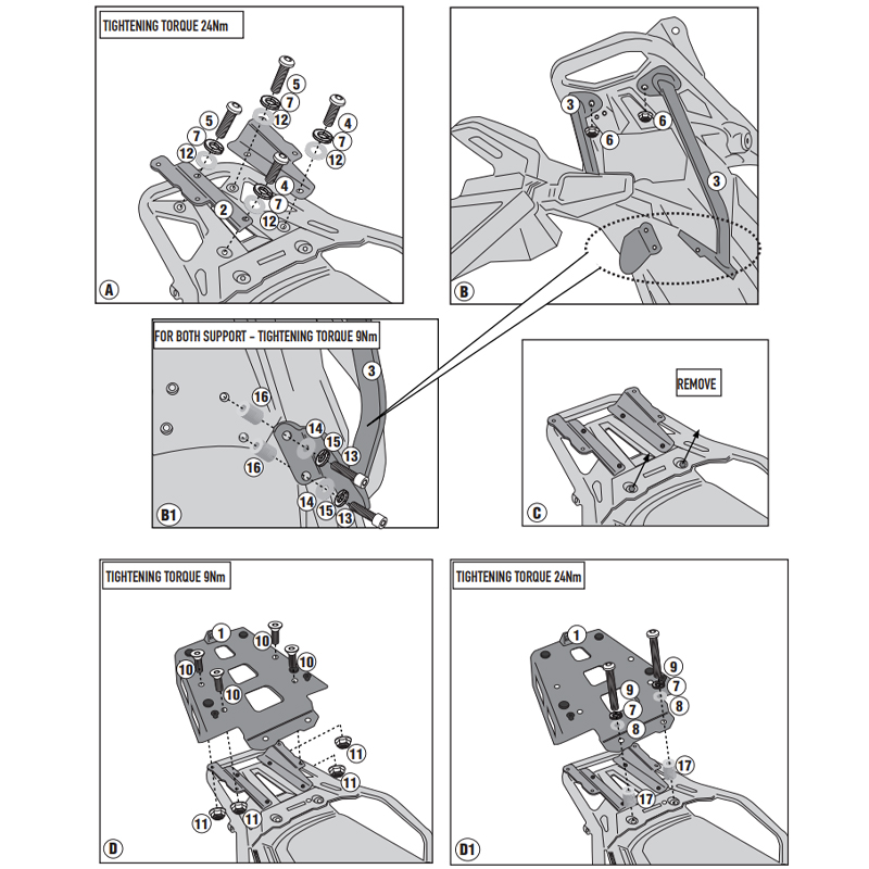 KIT DE FIJACIÓN POSTERIOR GIVI SRA9651 KOVE 800 X PRO