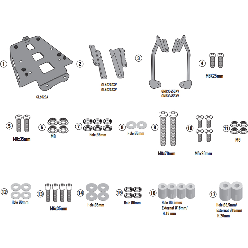 KIT DE FIJACIÓN POSTERIOR GIVI SRA9651 KOVE 800 X PRO