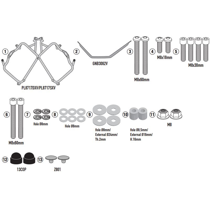 KIT DE FIJACION MALETAS LATERALES GIVI PL8717 BENELLI TRK 702/QJMOTOR SRT 700 SX | Fijaciones Maletas de moto | %brands%
