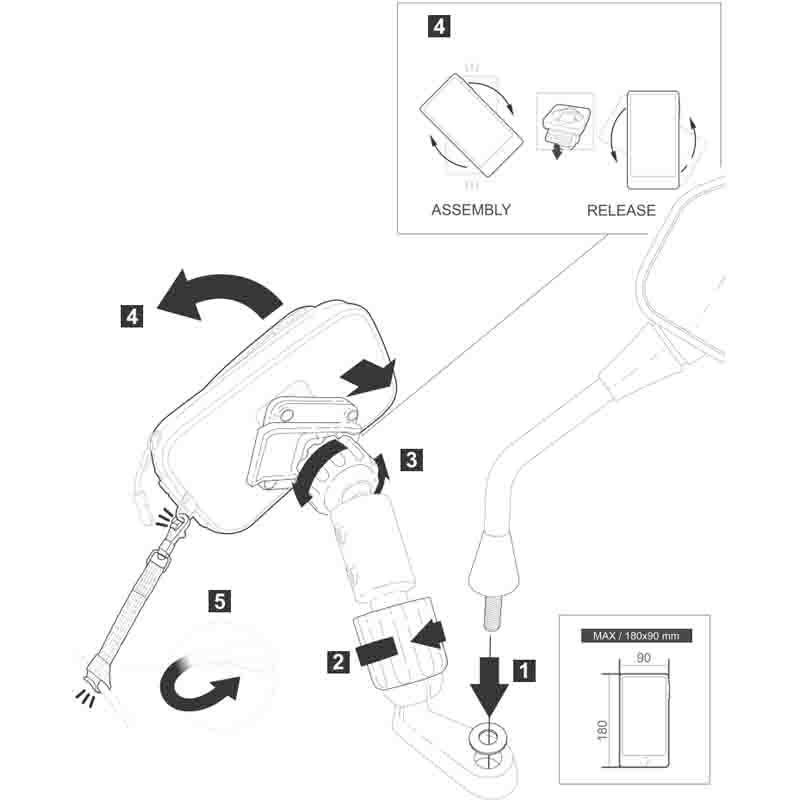 KIT SOPORTE UNIVERSAL SHAD SG71 180 X 90 MM X0SG71M PARA RETROVISOR