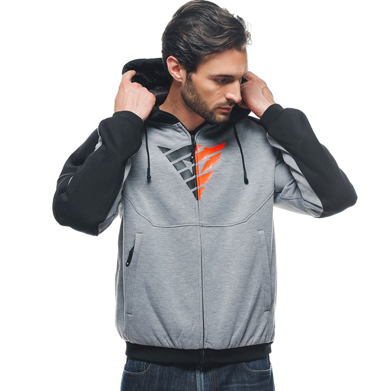 SUDADERA DAINESE DAEMON-X SAFETY HOODIE FULL ZIP NEW GREY/BLACK/RED