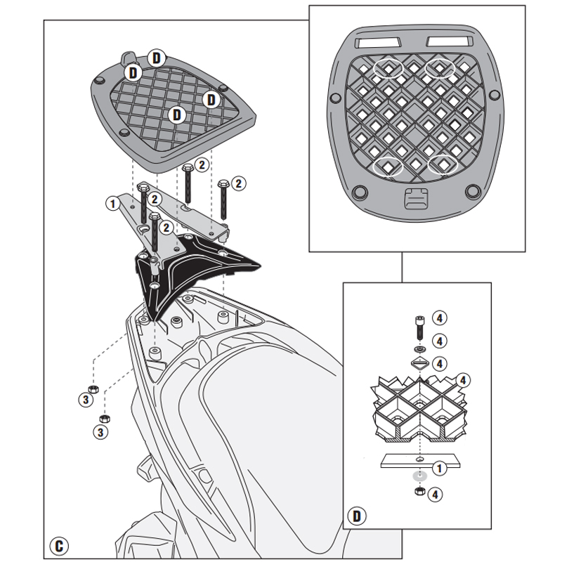KIT DE FIJACIÓN POSTERIOR GIVI SR7054 SYM  SYMPHONY ST 50/125/200 | Fijaciones Top Case de moto | %brands%