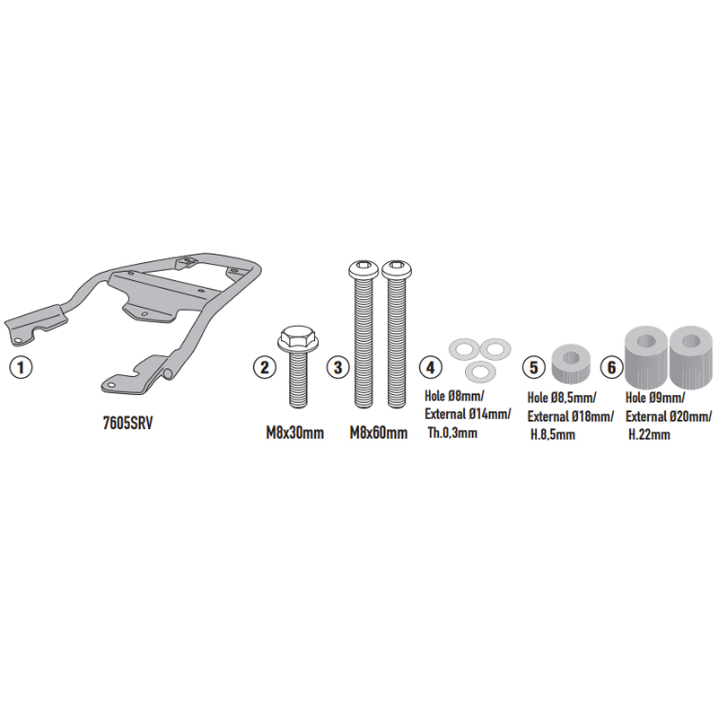 KIT DE FIJACIÓN POSTERIOR GIVI SR7605 ZONTES 368 E | Fijaciones Top Case de moto | %brands%