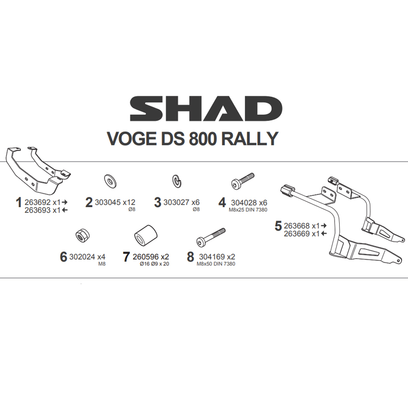 KIT DE FIJACION MALETAS LATERALES SHAD 3P V0DS85IF VOGE DS800 RALLY | Fijaciones Maletas de moto | %brands%