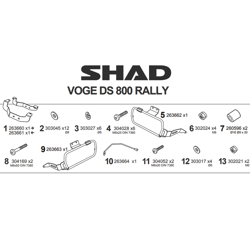 KIT DE FIJACION MALETAS LATERALES SHAD 4P V0DS854P VOGE DS800 RALLY | Fijaciones Maletas de moto | %brands%