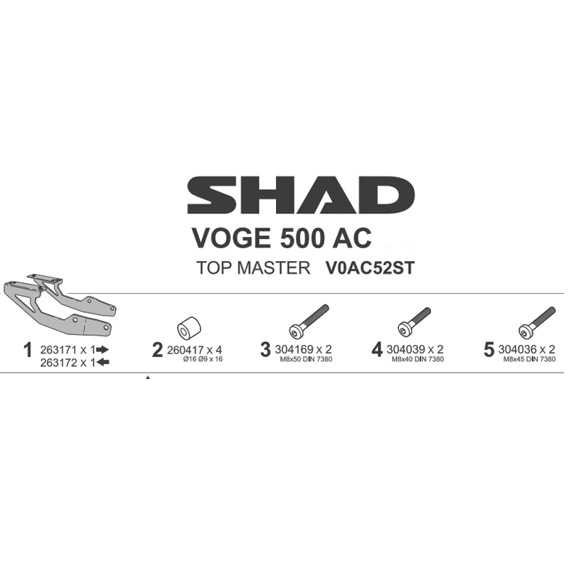 KIT DE FIJACIÓN POSTERIOR SHAD V0AC52ST VOGE 525AC/ACX | Fijaciones Top Case de moto | %brands%