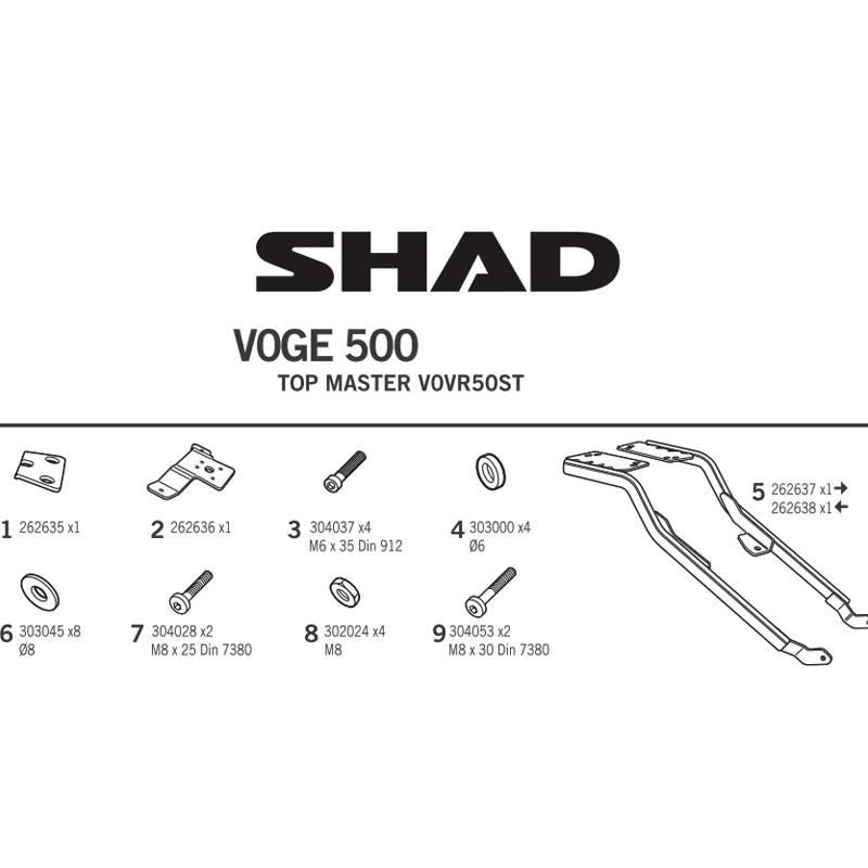 KIT DE FIJACIÓN POSTERIOR SHAD V0VR50ST VOGE 500R | Fijaciones Top Case de moto | %brands%