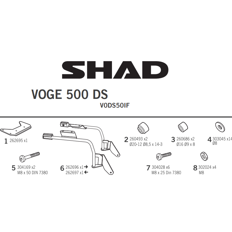 KIT DE FIJACION MALETAS LATERALES SHAD 3P V0DS50IF VOGE 500DS/DSX | Fijaciones Maletas de moto | %brands%