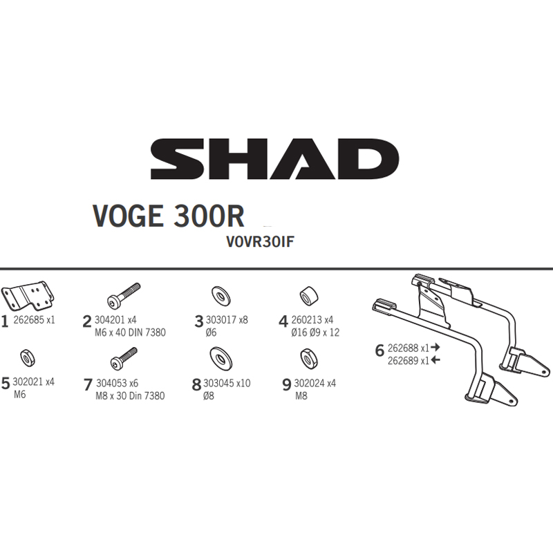 KIT DE FIJACION MALETAS LATERALES SHAD 3P V0VR30IF VOGE 300R | Fijaciones Maletas de moto | %brands%