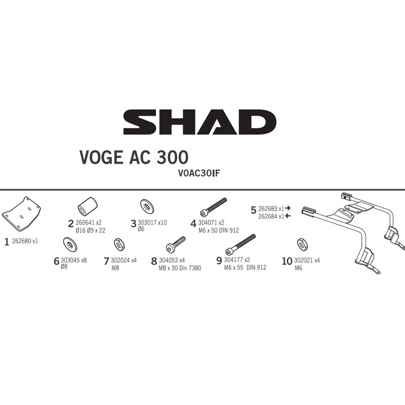 KIT DE FIJACION MALETAS LATERALES SHAD 3P V0AC30IF VOGE 300AC | Fijaciones Maletas de moto | %brands%