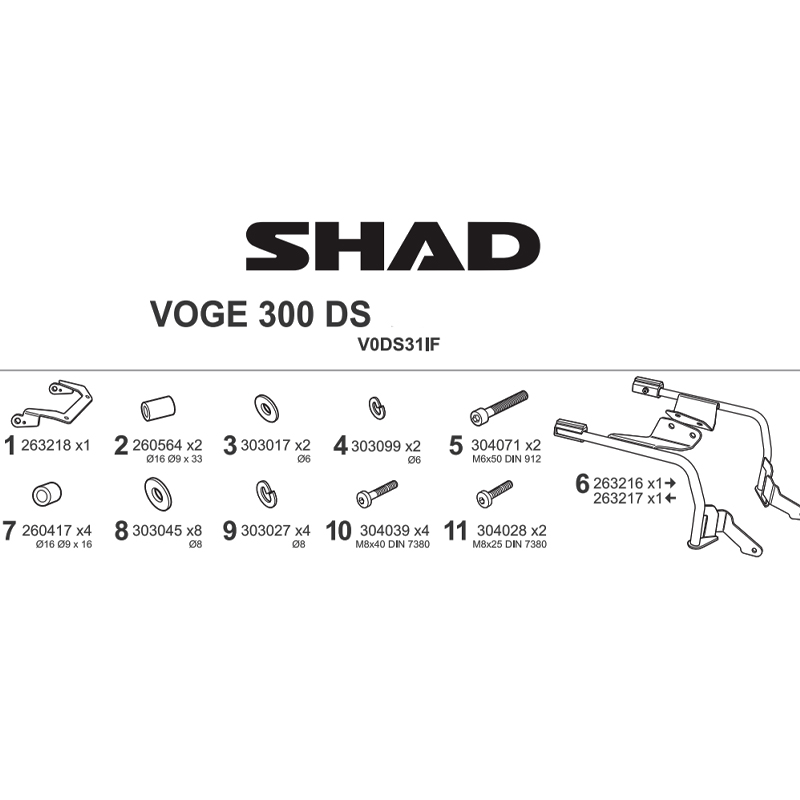 KIT DE FIJACION MALETAS LATERALES SHAD 3P V0DS31IF VOGE 300DS | Fijaciones Maletas de moto | %brands%