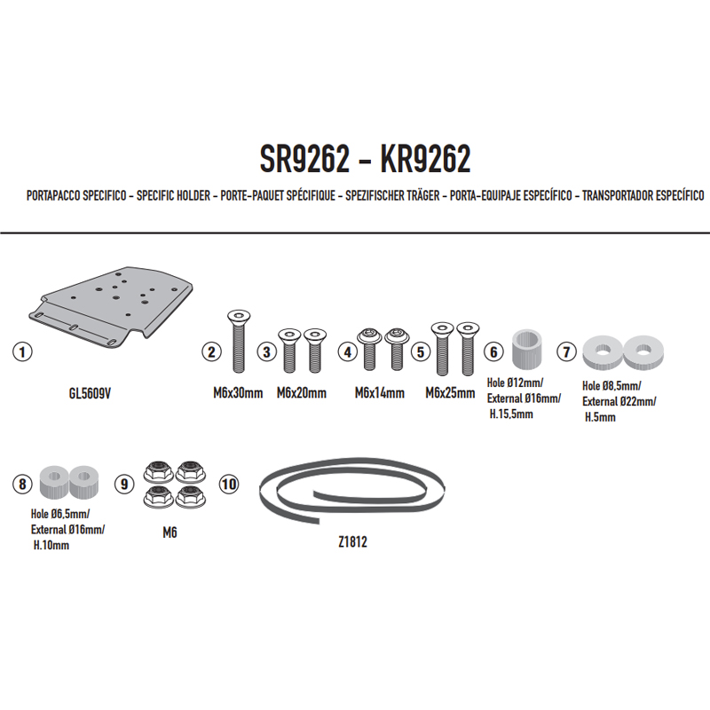 KIT DE FIJACIÓN POSTERIOR GIVI SR9262 VOGE 625DSX/525DSX  | Fijaciones Top Case de moto | %brands%