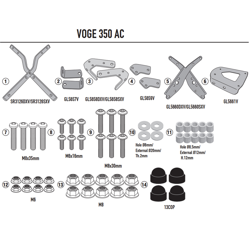 KIT DE FIJACIÓN POSTERIOR GIVI SR9258 VOGE 350AC | Fijaciones Top Case de moto | %brands%