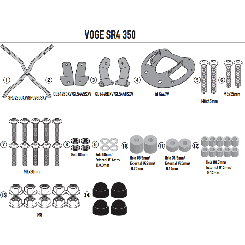 KIT DE FIJACIÓN POSTERIOR GIVI SR9256 VOGE SR4 350/SR4 350 MAX | Fijaciones Top Case de moto | %brands%