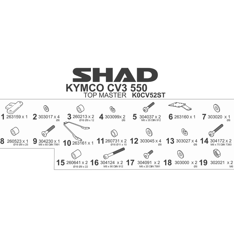 KIT DE FIJACIÓN POSTERIOR SHAD K0CV52ST KYMCO CV3 575/550 | Fijaciones Top Case de moto | %brands%