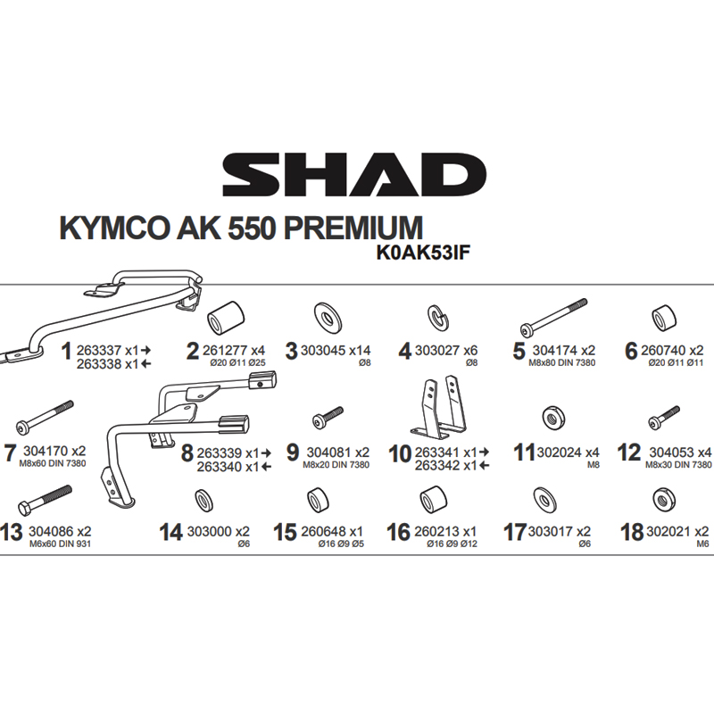 KIT DE FIJACION MALETAS LATERALES SHAD 3P K0AK53IF KYMCO AK 550 PREMIUM | Fijaciones Maletas de moto | %brands%