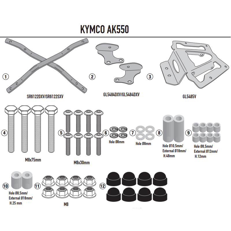 KIT DE FIJACIÓN POSTERIOR GIVI SR6122 KYMCO AK 550 PREMIUM | Fijaciones Top Case de moto | %brands%