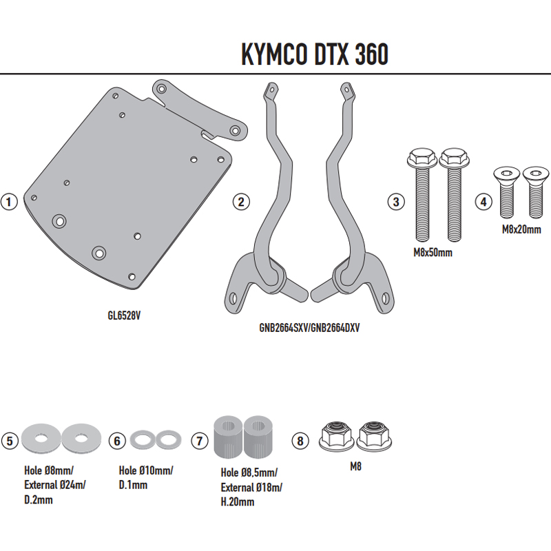 KIT DE FIJACIÓN POSTERIOR GIVI SR6117 KYMCO DTX 360/350/300/125 | Fijaciones Top Case de moto | %brands%