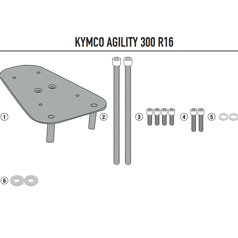 KIT DE FIJACIÓN POSTERIOR GIVI SR6114 KYMCO AGILITY 350/300 R16 | Fijaciones Top Case de moto | %brands%