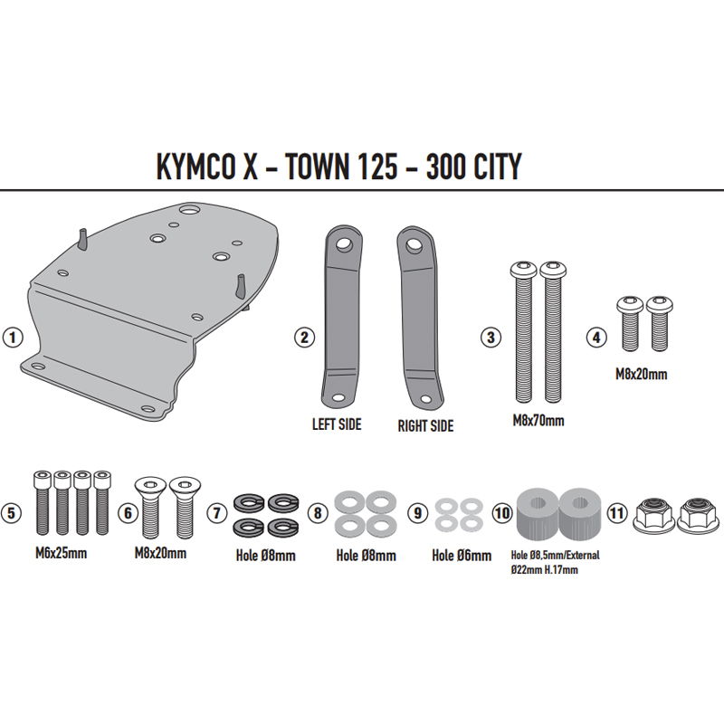 KIT DE FIJACIÓN POSTERIOR GIVI SR6115 KYMCO X-TOWN 300/125 CITY | Fijaciones Top Case de moto | %brands%