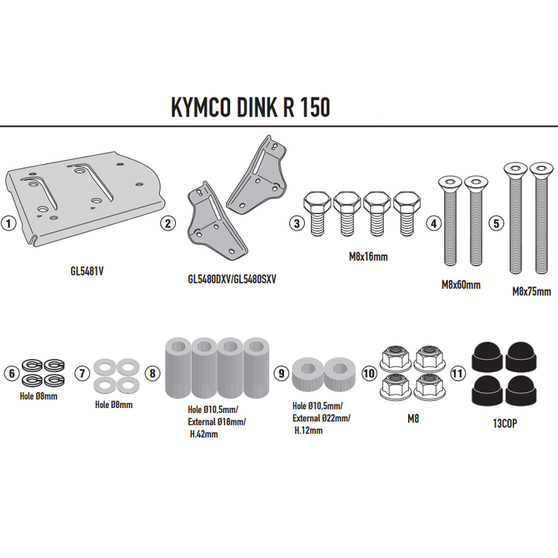 KIT DE FIJACIÓN POSTERIOR GIVI SR6121 KYMCO DINK R 150/125 | Fijaciones Top Case de moto | %brands%