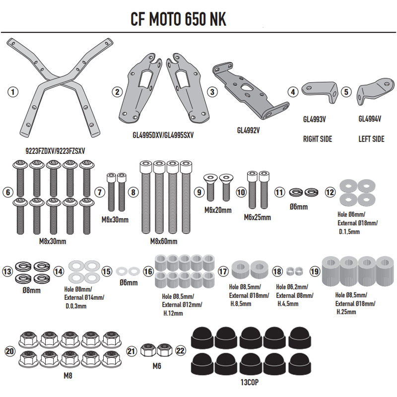 KIT DE FIJACIÓN POSTERIOR GIVI 9223FZ CFMOTO 650 NK | Fijaciones Top Case de moto | %brands%