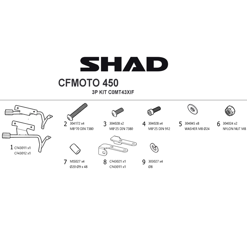 KIT DE FIJACION MALETAS LATERALES SHAD 3P C0MT43XIF CFMOTO 450 MT | Fijaciones Maletas de moto | %brands%