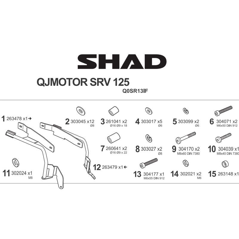 KIT DE FIJACION MALETAS LATERALES SHAD 3P Q0SR13IF QJMOTOR SRV 125 | Fijaciones Top Case de moto | %brands%