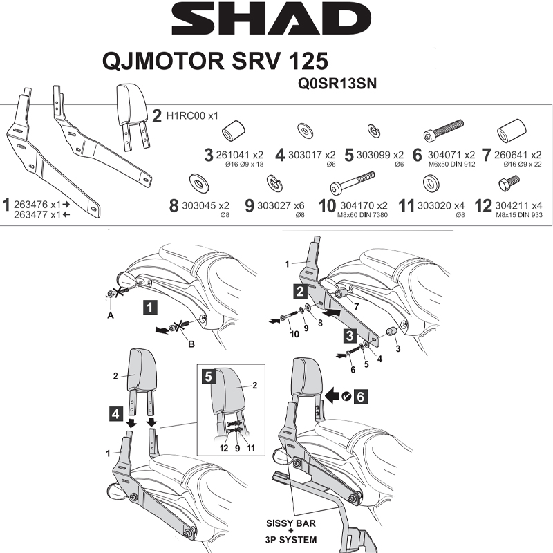 RESPALDO PARA PASAJERO SHAD Q0SR13SN QJMOTOR SRV 125 | Otros de moto | %brands%