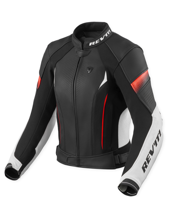 CHAQUETA REVIT XENA 4 LADY WHITE/FLUO RED | Cuero de moto | %brands%