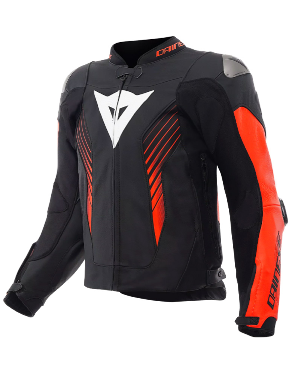 CHAQUETA DAINESE SUPER SPEED 5 BLACK/RED FLUO/WHITE | Cuero de moto | %brands%